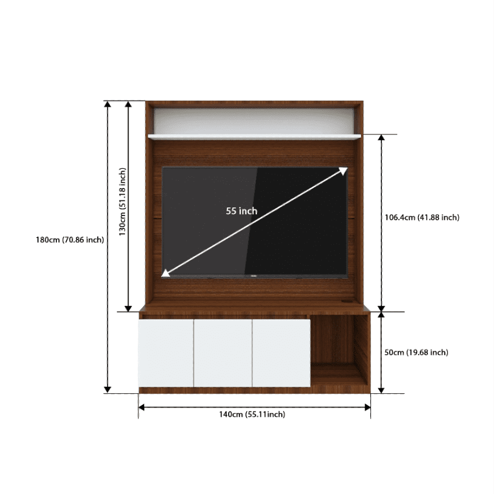 Edon TV Unit- Walnut Frosty White - Teak Inside