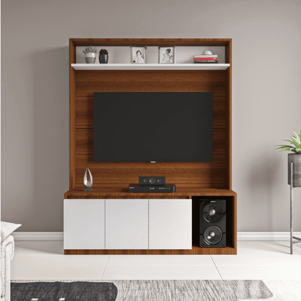 Edon TV Unit- Walnut Frosty White - Teak Inside