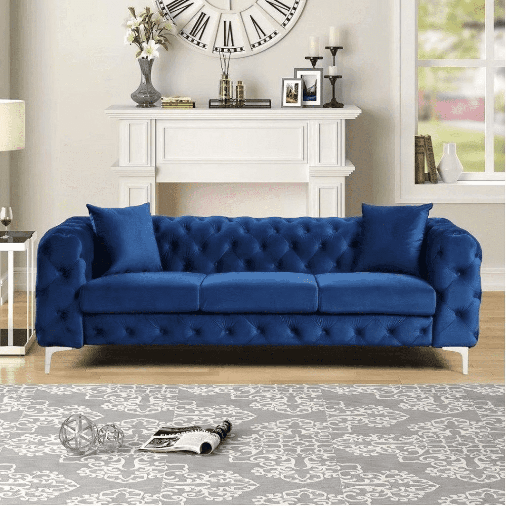 Dollo Chesterfield Suede Tufted Sofa Set - Teak Inside