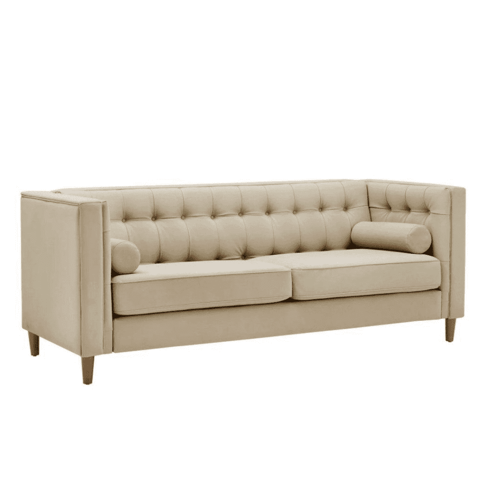 Brew Tuxedo Faux Leatherette Sofa with Accent Pillows - Teak Inside