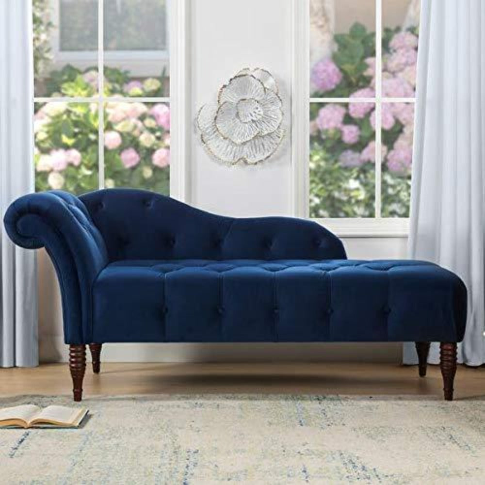 Elle Chesterfield Suede Lounger in Blue Color - Teak Inside