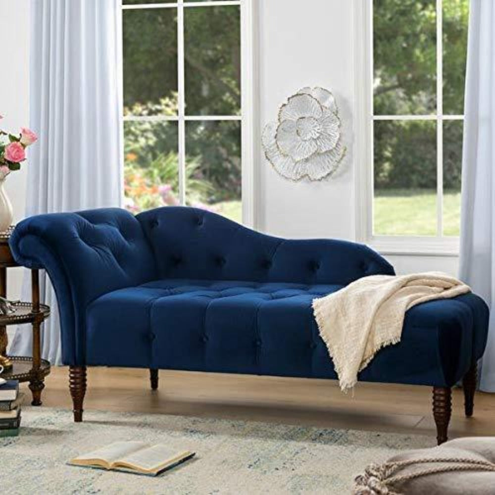 Elle Chesterfield Suede Lounger in Blue Color - Teak Inside