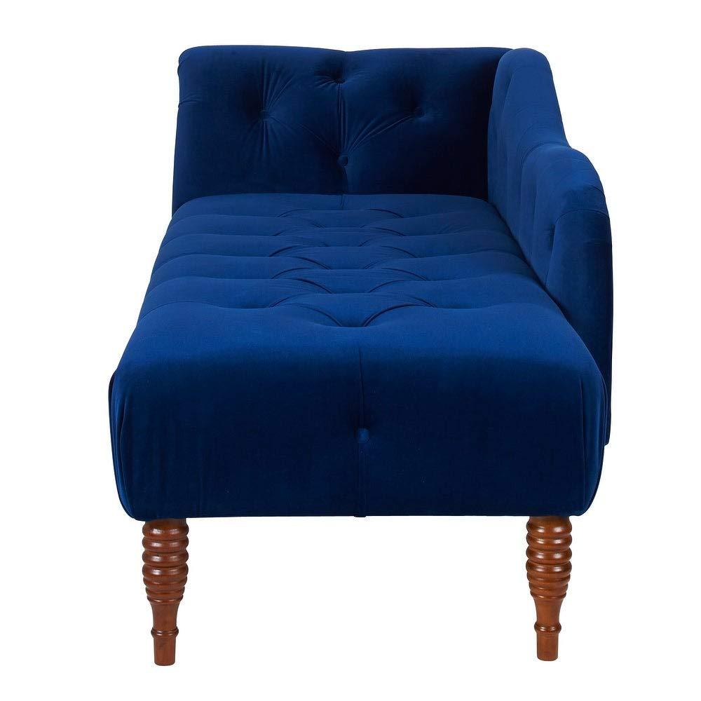 Elle Chesterfield Suede Lounger in Blue Color - Teak Inside