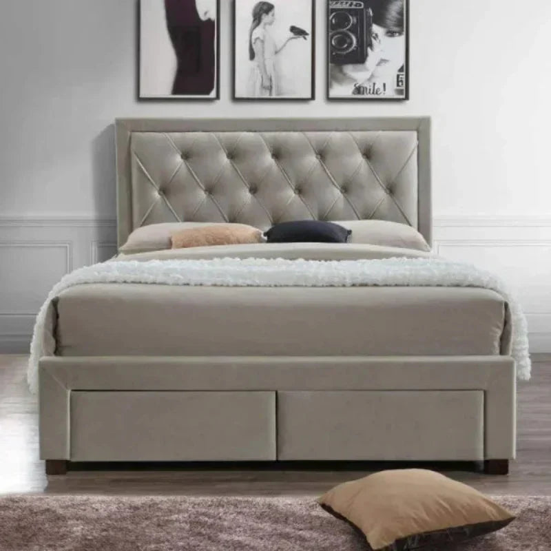 Apollo Upholstered Bed with Drawers Storage in Suede