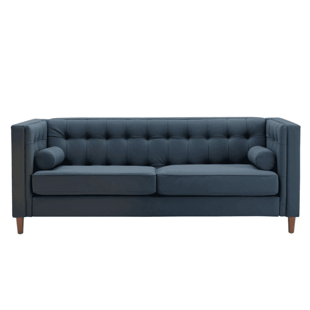 Brew Tuxedo Faux Leatherette Sofa with Accent Pillows - Teak Inside