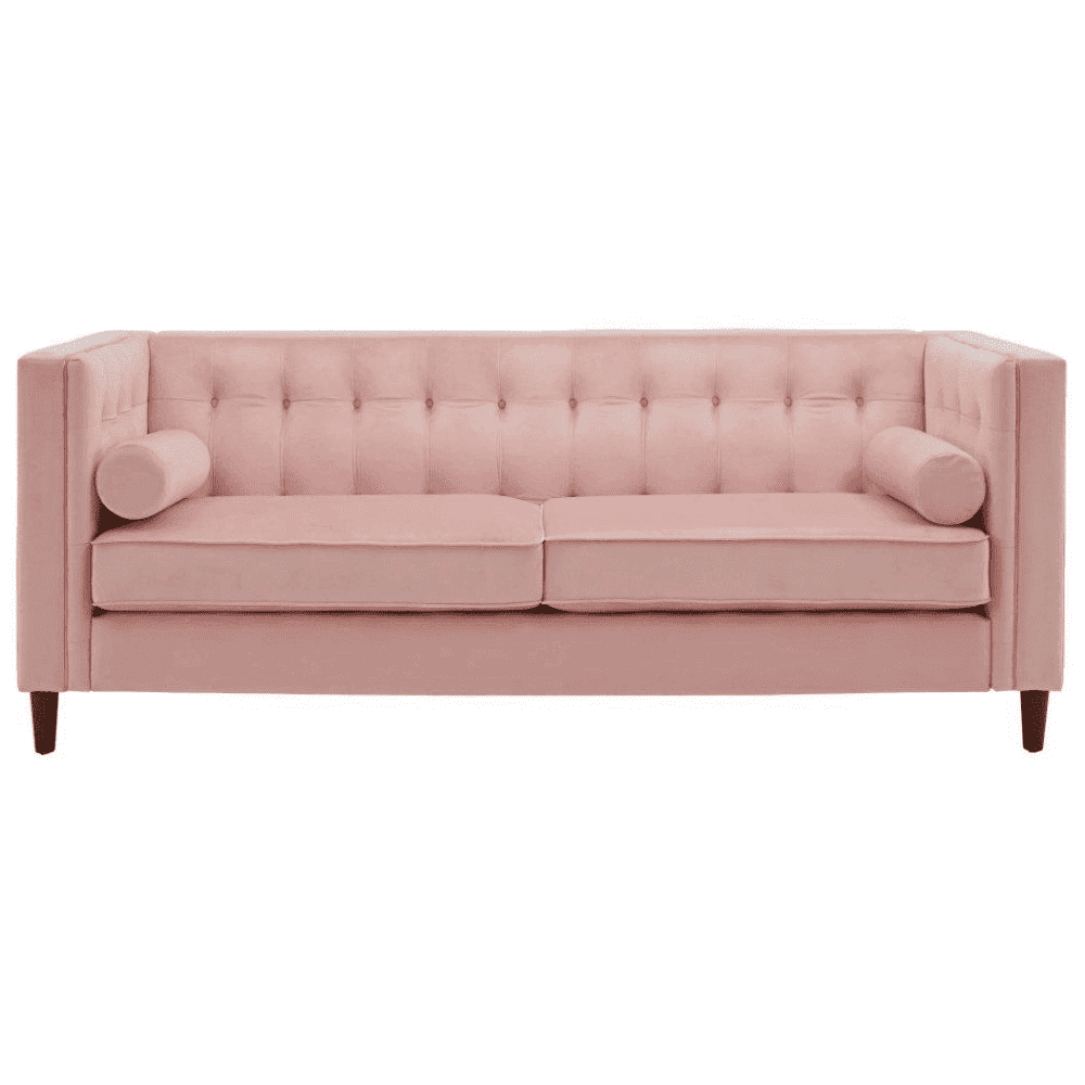 Brew Pink Suede Sofa or Loveseat with Pillows - Teak Inside