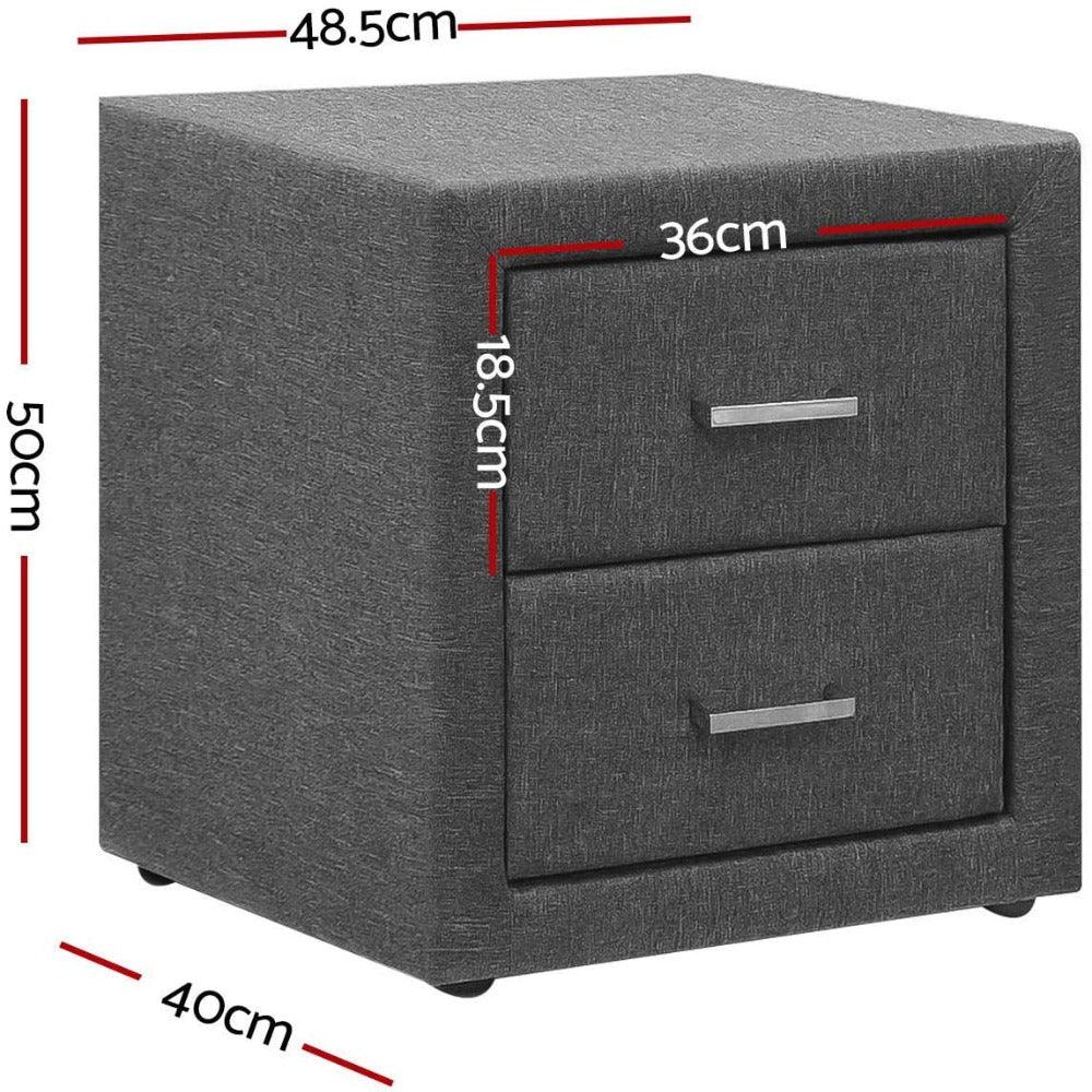 Artiss Fabric Bedside Table with 2 Drawers - Teak Inside