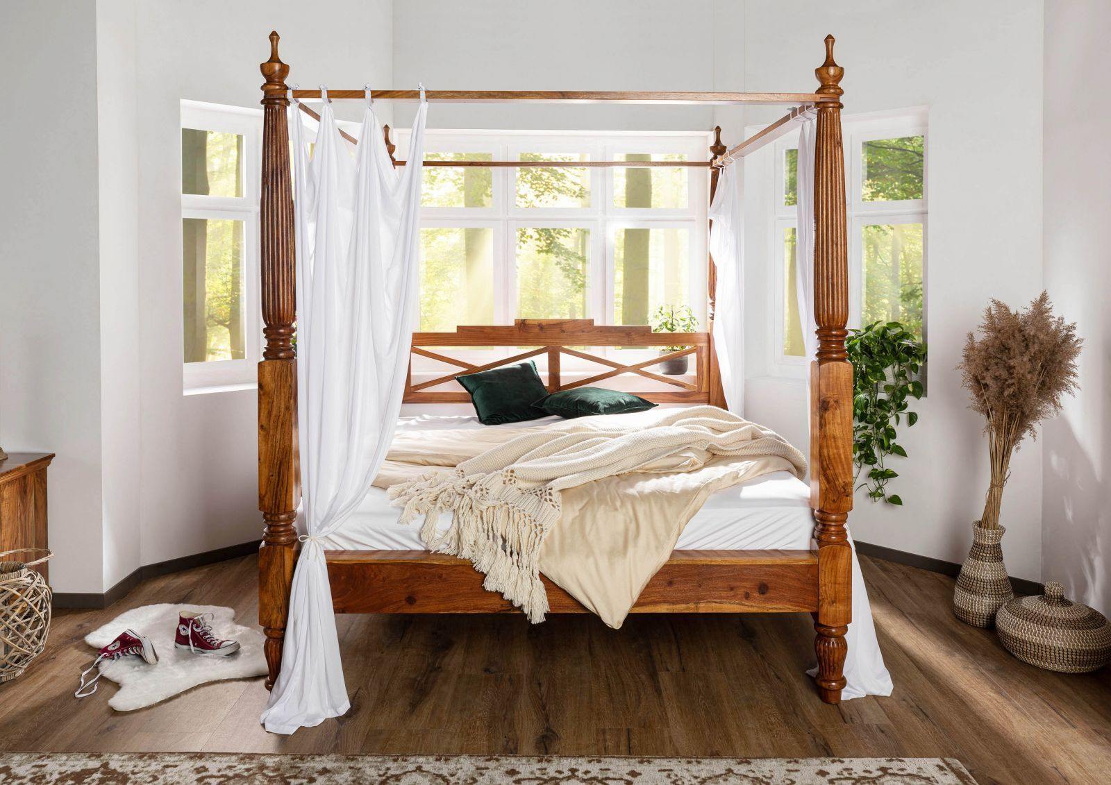 Erica Sheesham Wood Luxury Poster Bed in Honey Teak