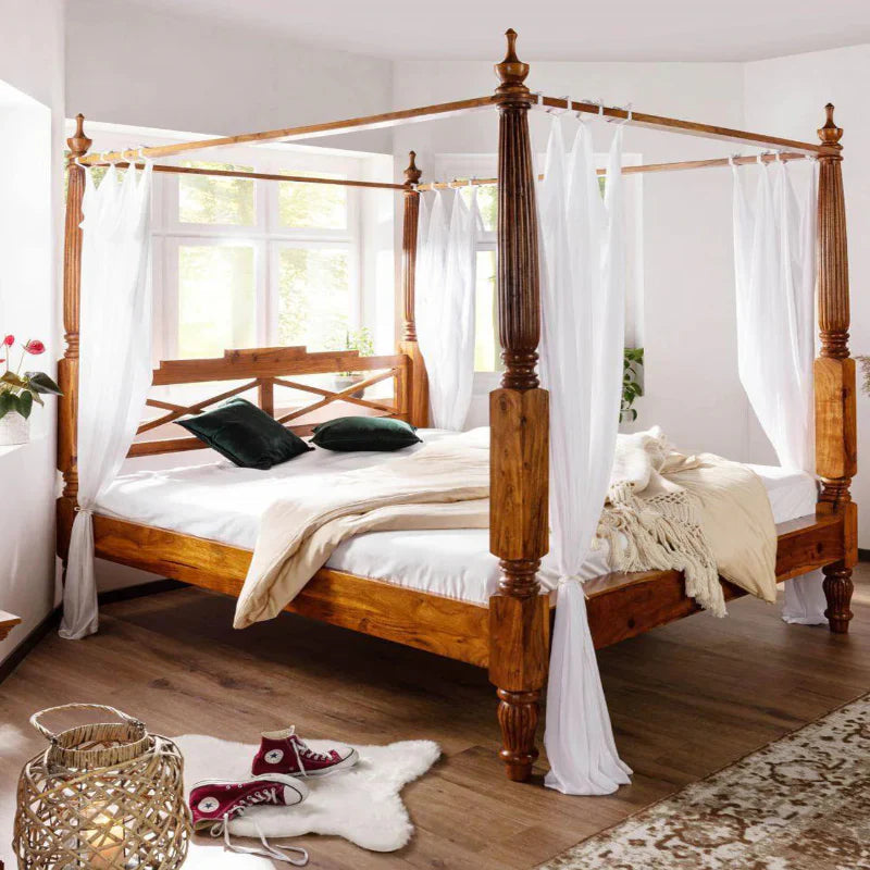 Erica Sheesham Wood Luxury Poster Bed in Honey Teak
