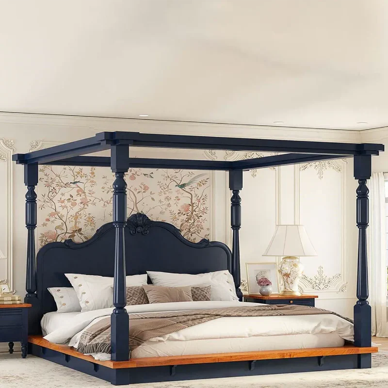 Florance Solid Wood Luxury Poster Bed in Honey Teak
