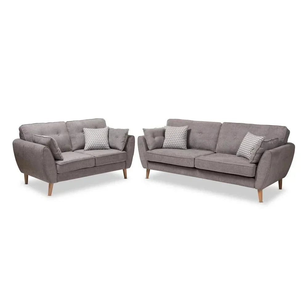 Baxton Straight Line Sofa Set in Suede - Teak Inside