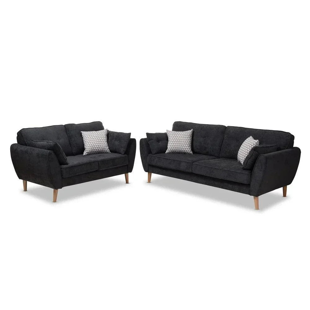 Baxton Straight Line Sofa Set in Suede - Teak Inside