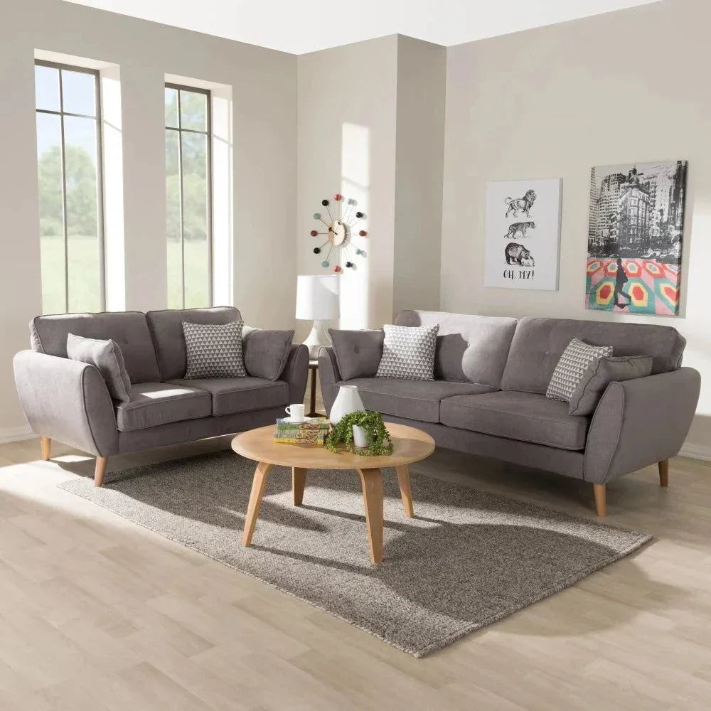 Baxton Straight Line Sofa Set in Suede - Teak Inside