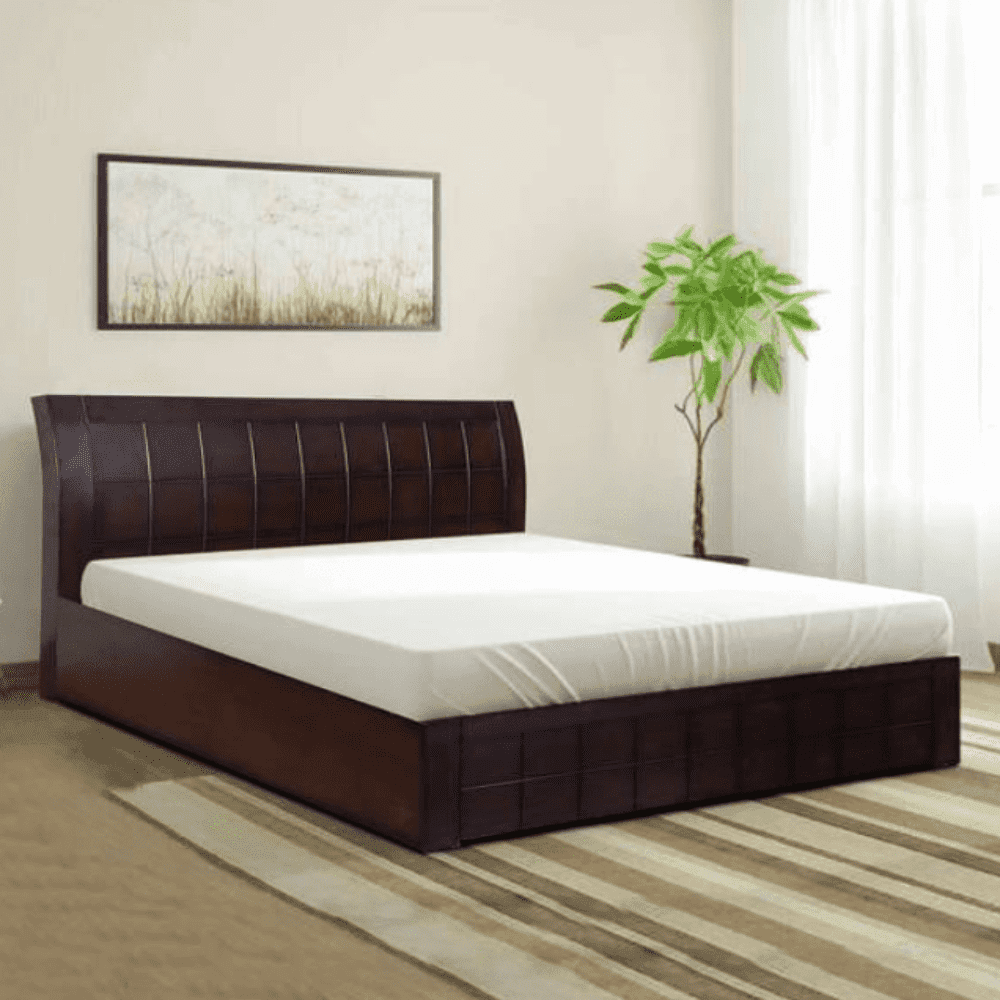 Ellis Wooden Bed with Storage in Brown Finish - Teak Inside