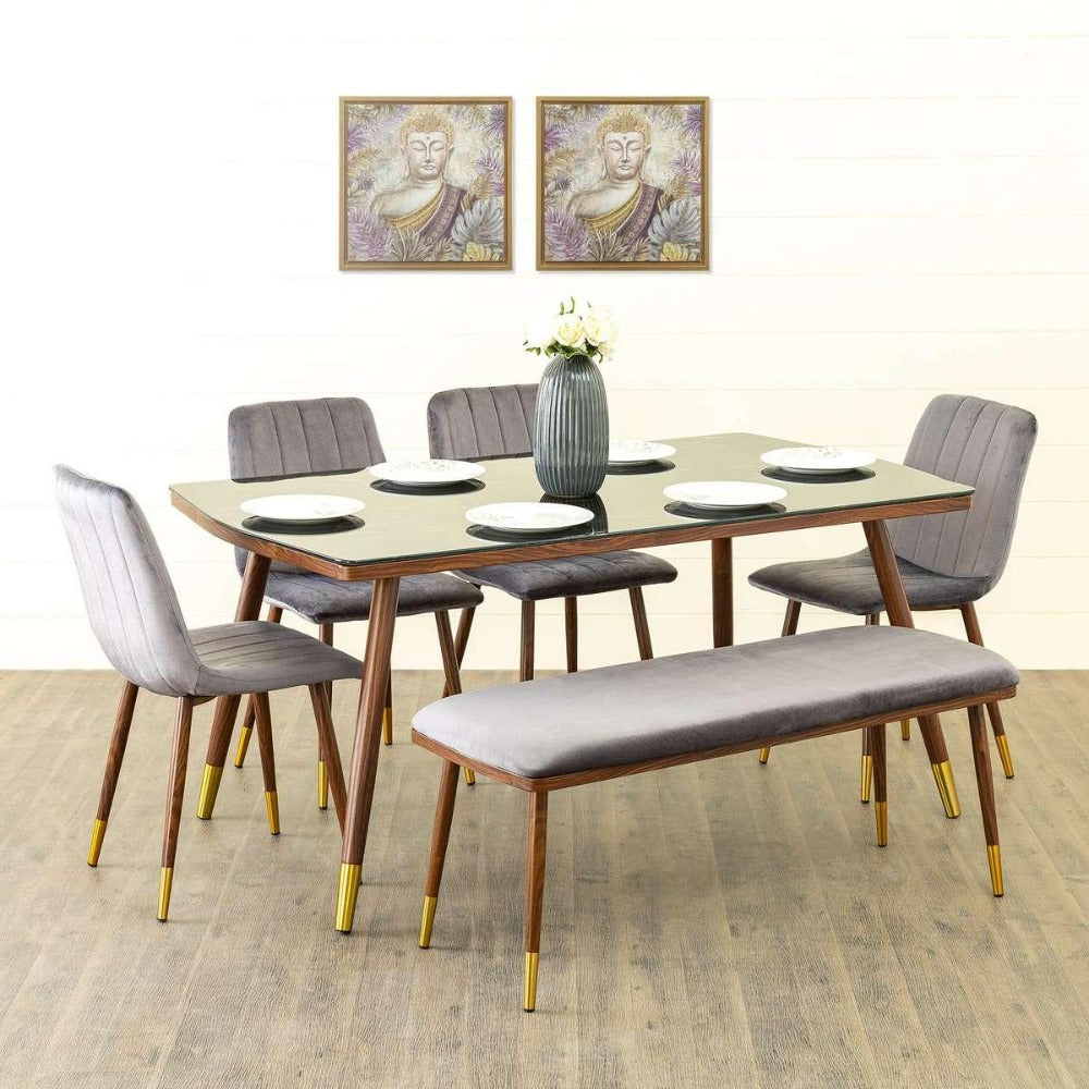 Flex 6 Seater Dining Table in Grey - Teak Inside