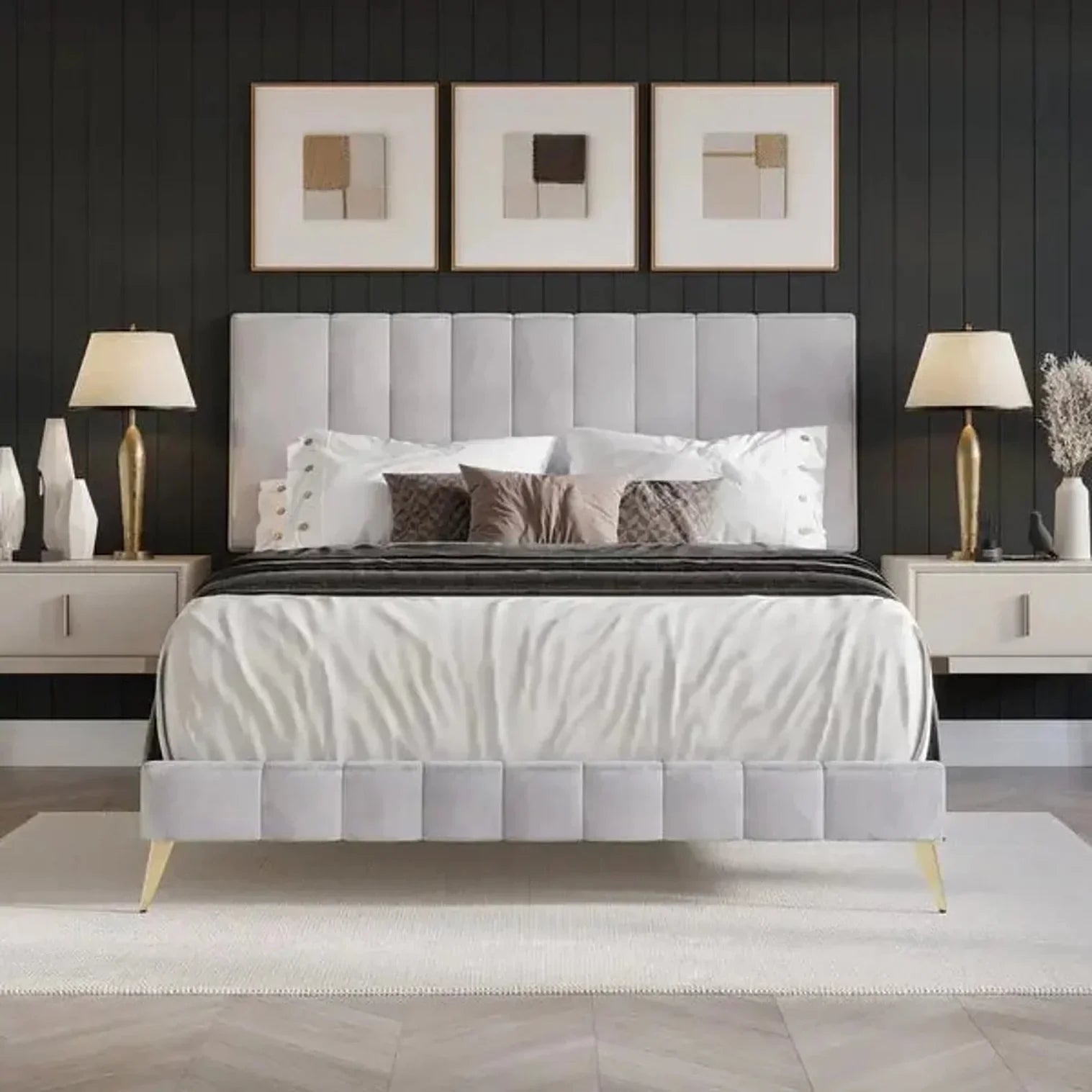 Bravo Luxury Upholstered Bed Without Storage in Suede