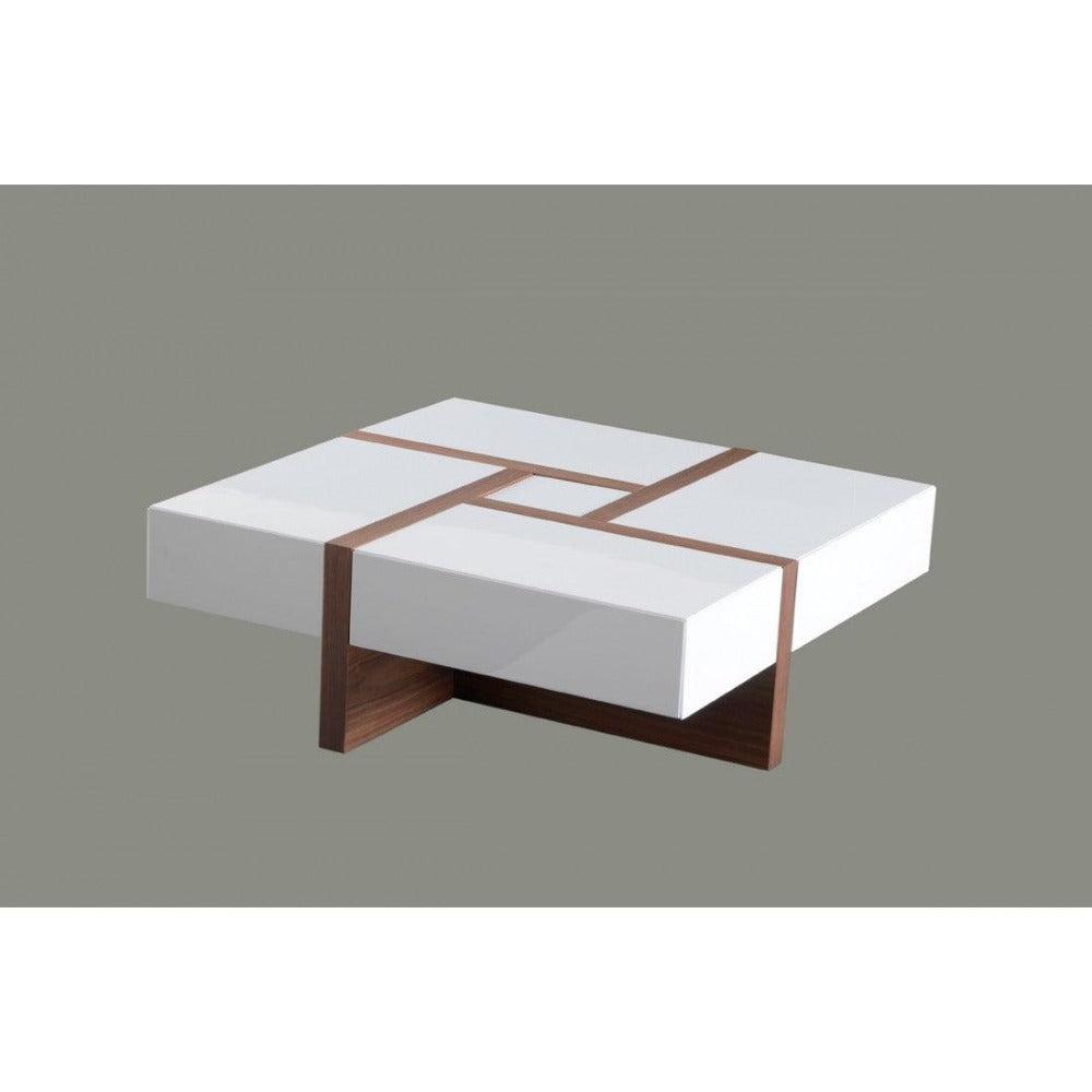 Drift White/Walnut Centre Table in PU Polish - Teak Inside