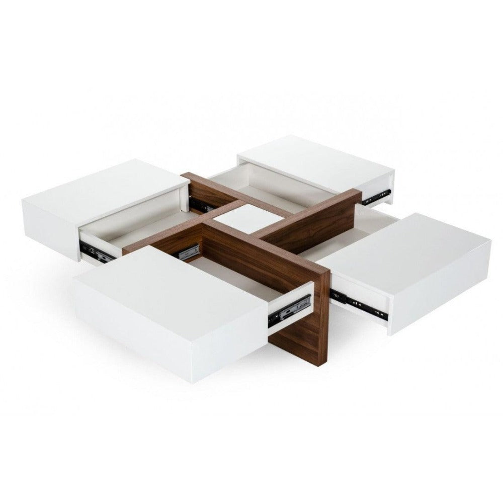 Drift White/Walnut Centre Table in PU Polish - Teak Inside