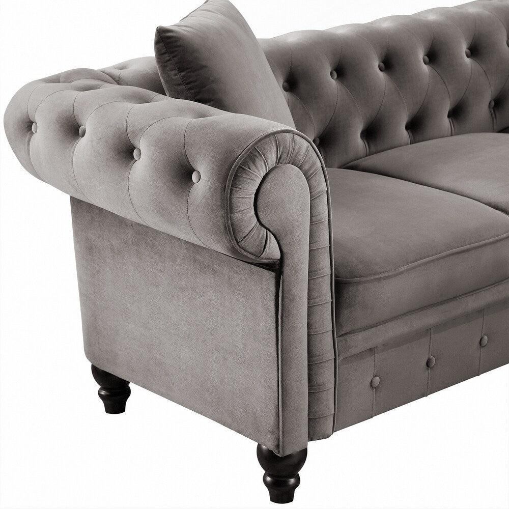 Cosmo Line Chesterfield Sofa Set in Grey - Teak Inside