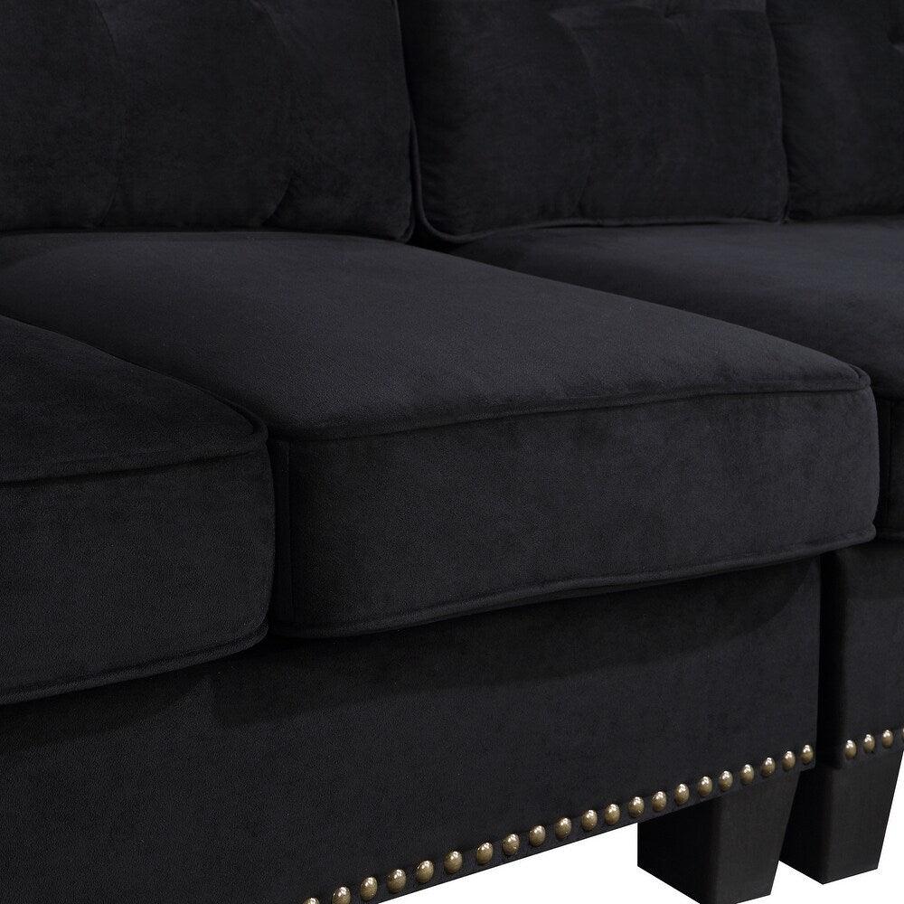 Delray Suede Sectional Sofa in Black - Teak Inside