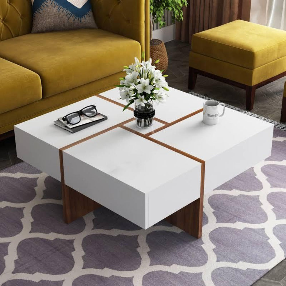 Drift White/Walnut Centre Table in PU Polish - Teak Inside