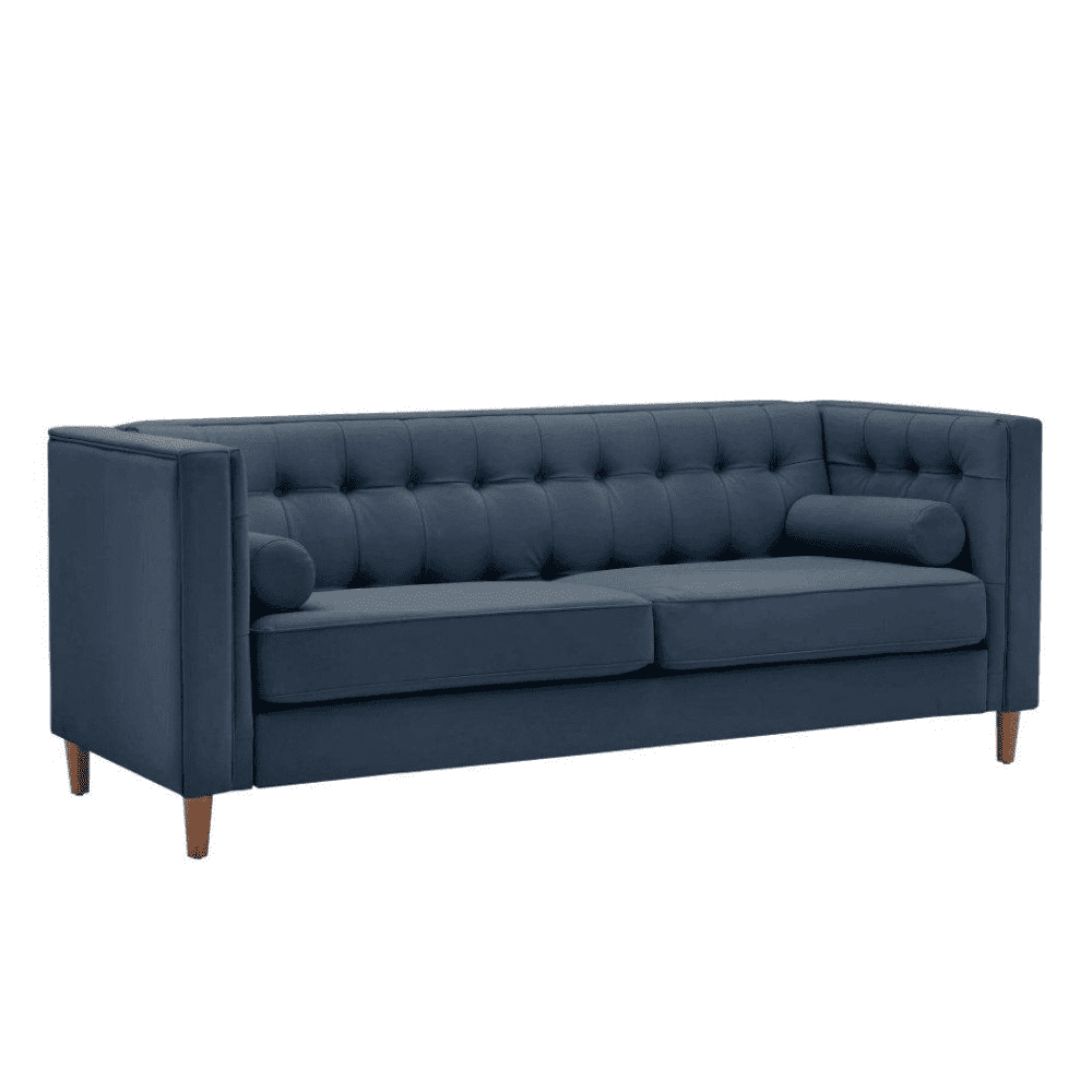 Brew Tuxedo Faux Leatherette Sofa with Accent Pillows - Teak Inside