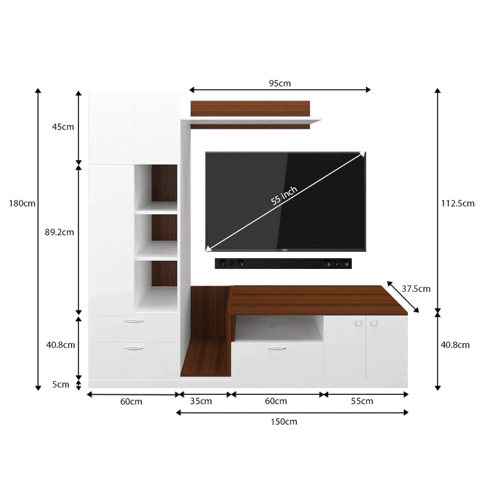 Cassy TV Panel- Walnut & Frosty White- Upto 55 inches TV - Teak Inside