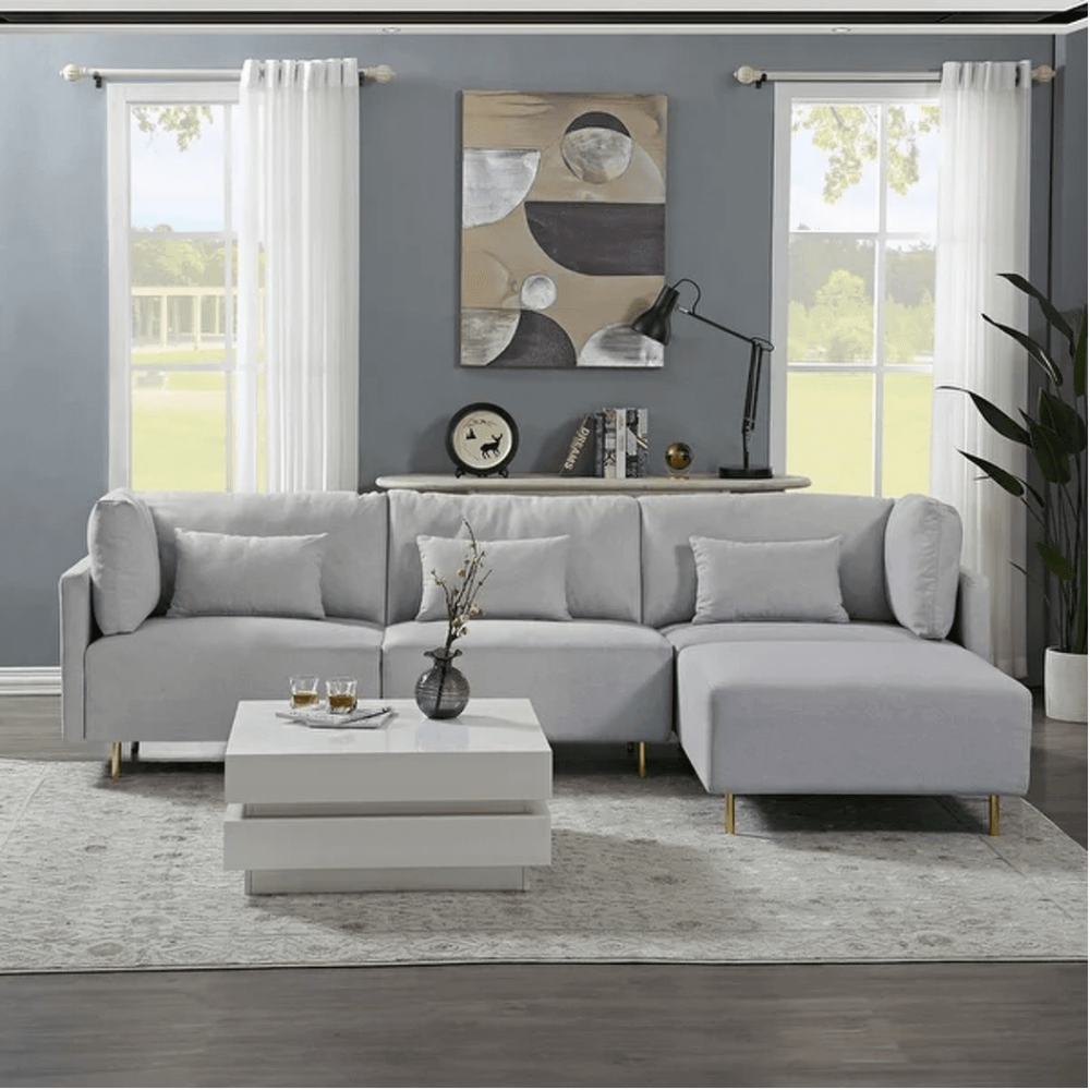 Classic Modern Suede Sofa Set in Grey - Teak Inside