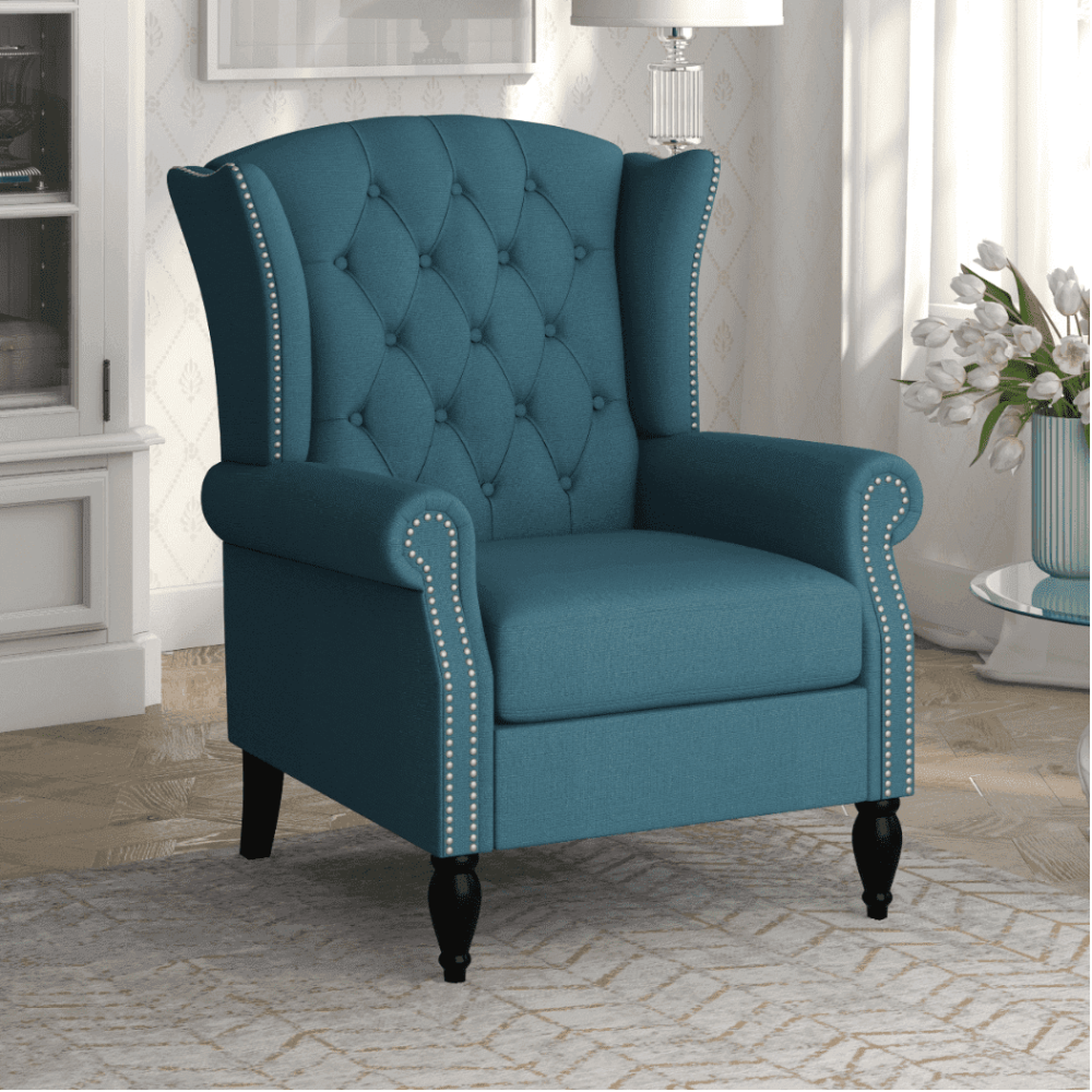Copper Grove Crawley Diamond Button-Tufted Wingback Chair - Teak Inside