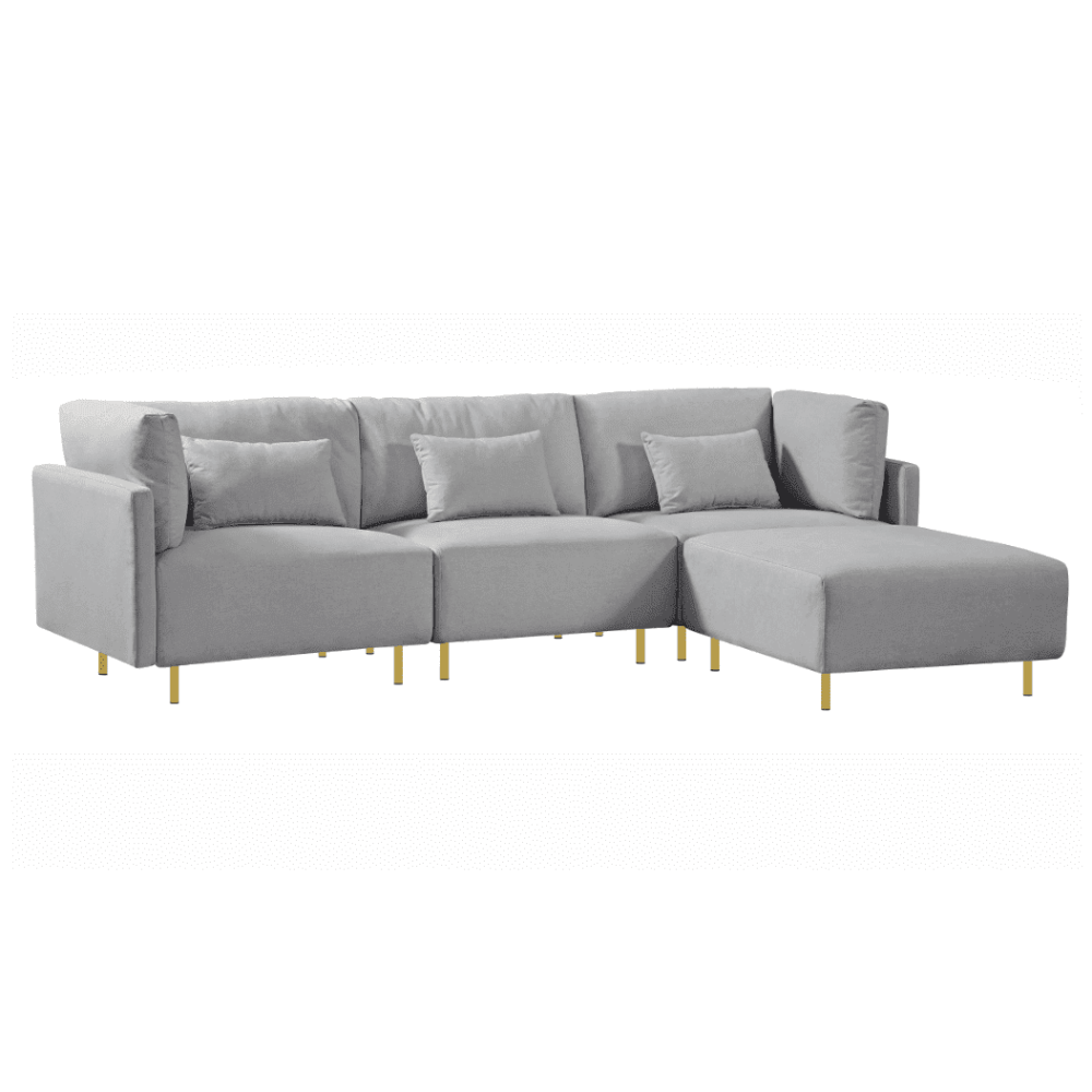 Classic Modern Suede Sofa Set in Grey - Teak Inside
