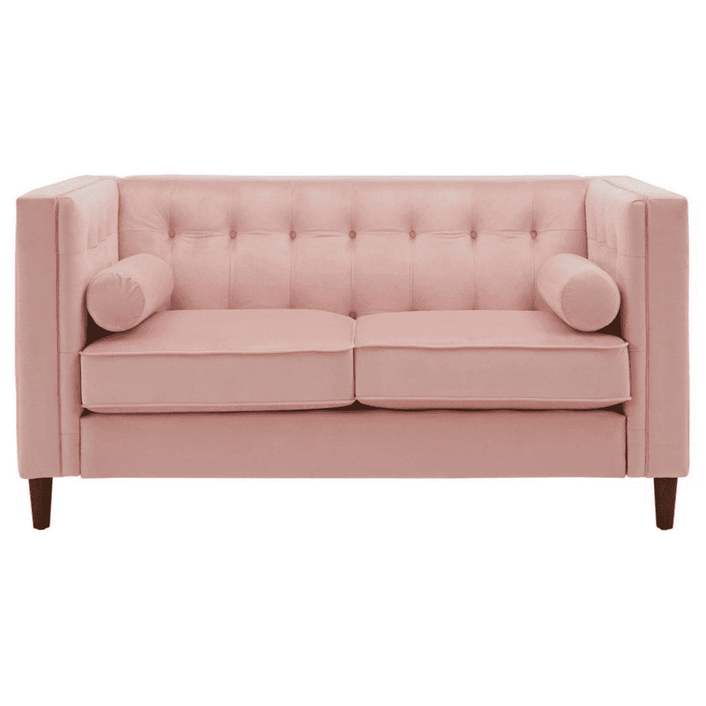 Brew Pink Suede Sofa or Loveseat with Pillows - Teak Inside