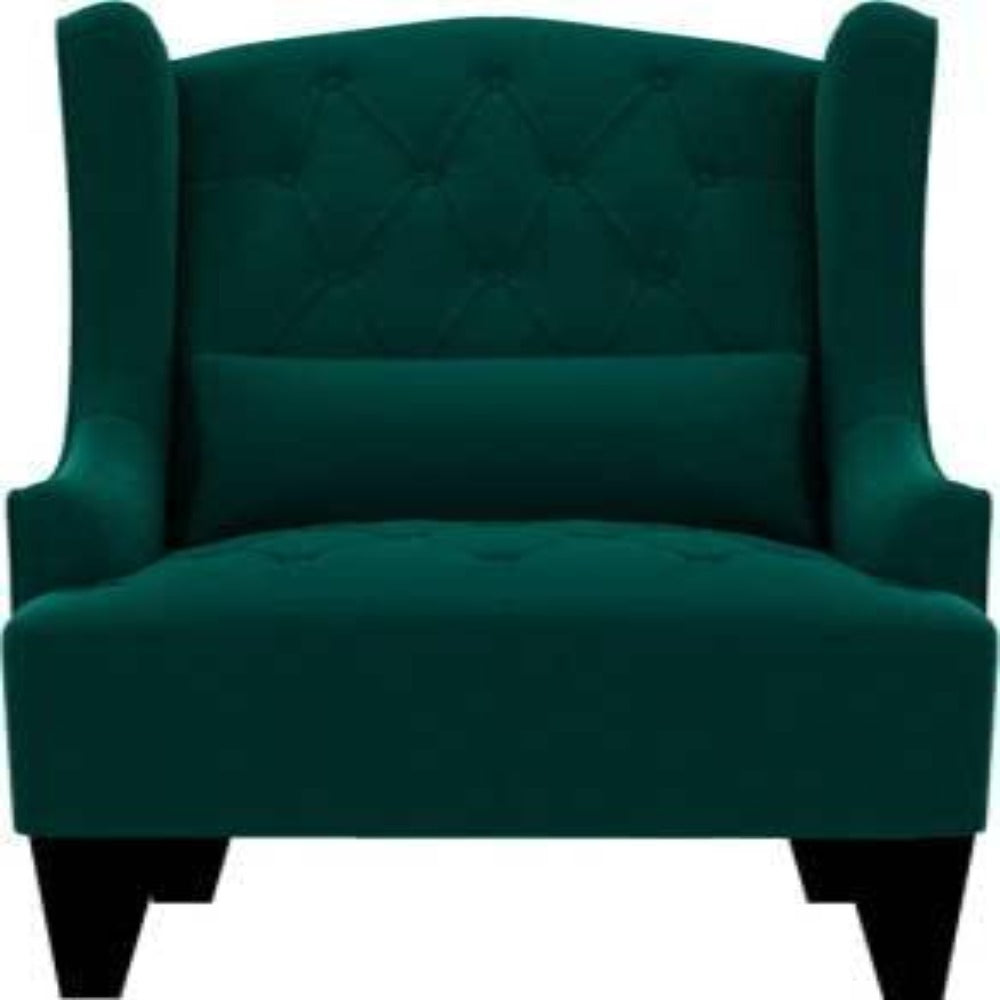 Cayo Chesterfield Wing Chair in Green Color - Teak Inside