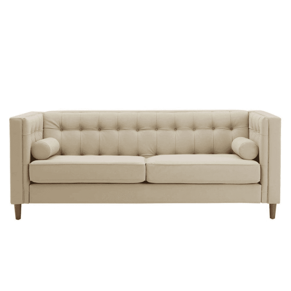 Brew Tuxedo Faux Leatherette Sofa with Accent Pillows - Teak Inside