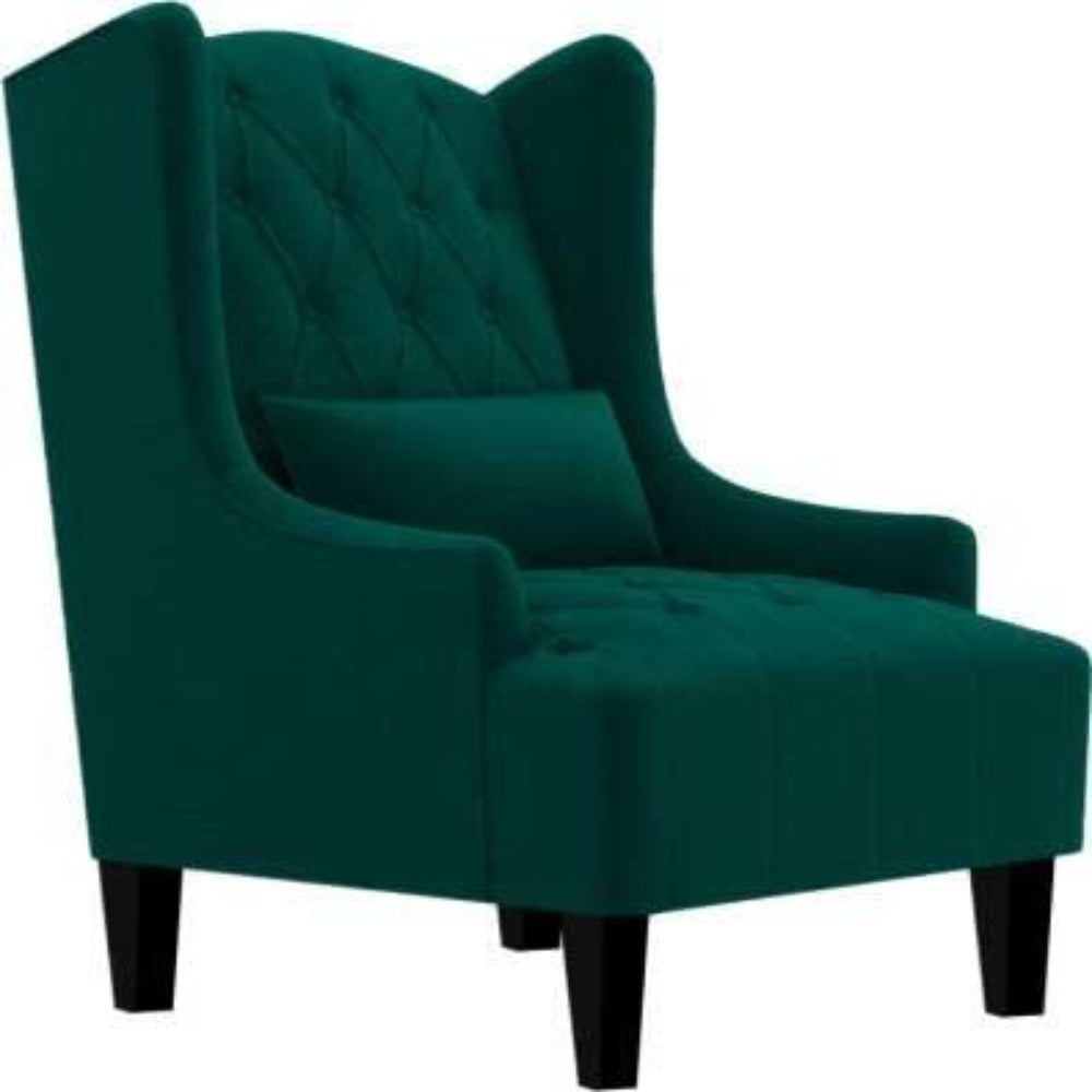 Cayo Chesterfield Wing Chair in Green Color - Teak Inside