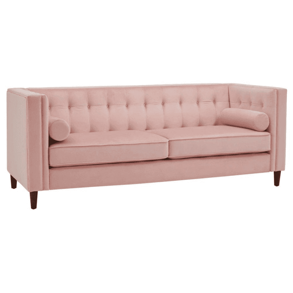 Brew Pink Suede Sofa or Loveseat with Pillows - Teak Inside
