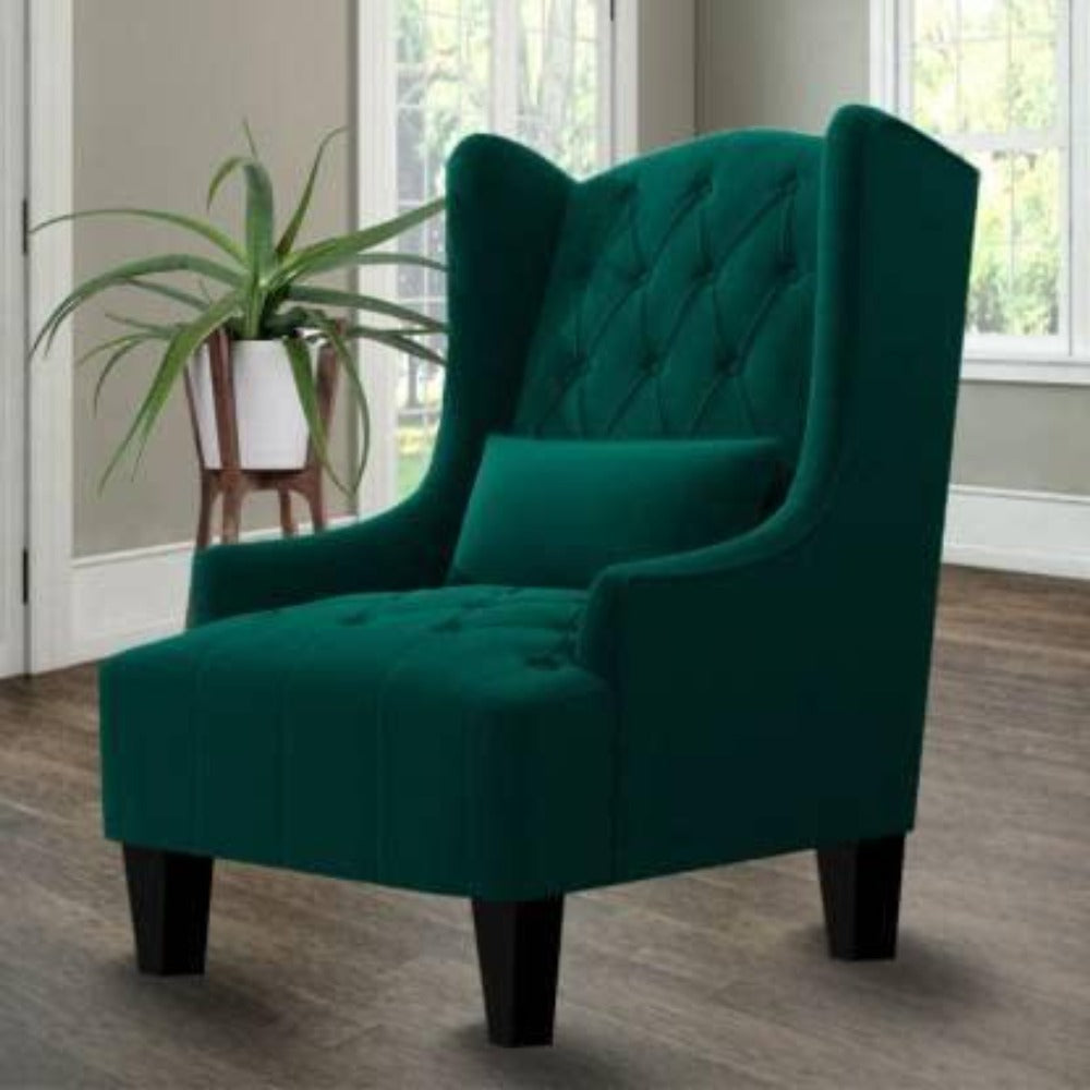 Cayo Chesterfield Wing Chair in Green Color - Teak Inside