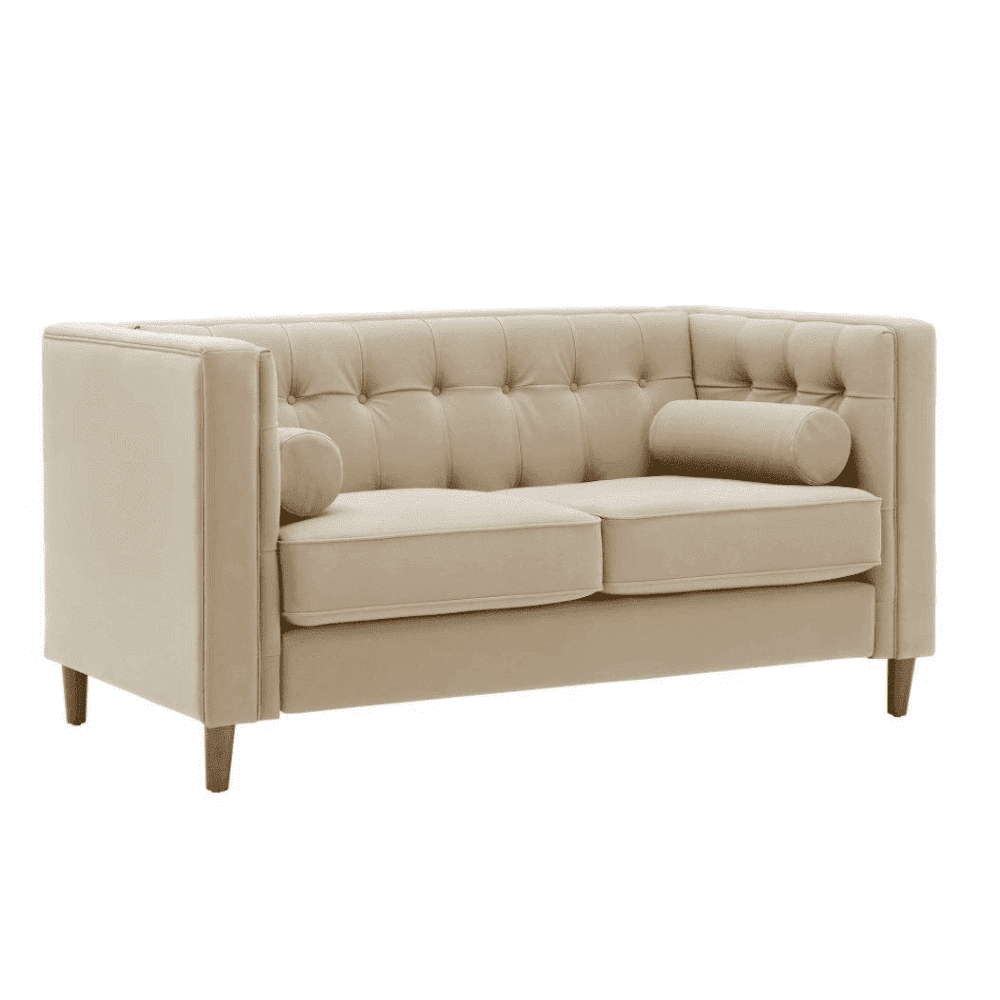 Brew Tuxedo Faux Leatherette Sofa with Accent Pillows - Teak Inside