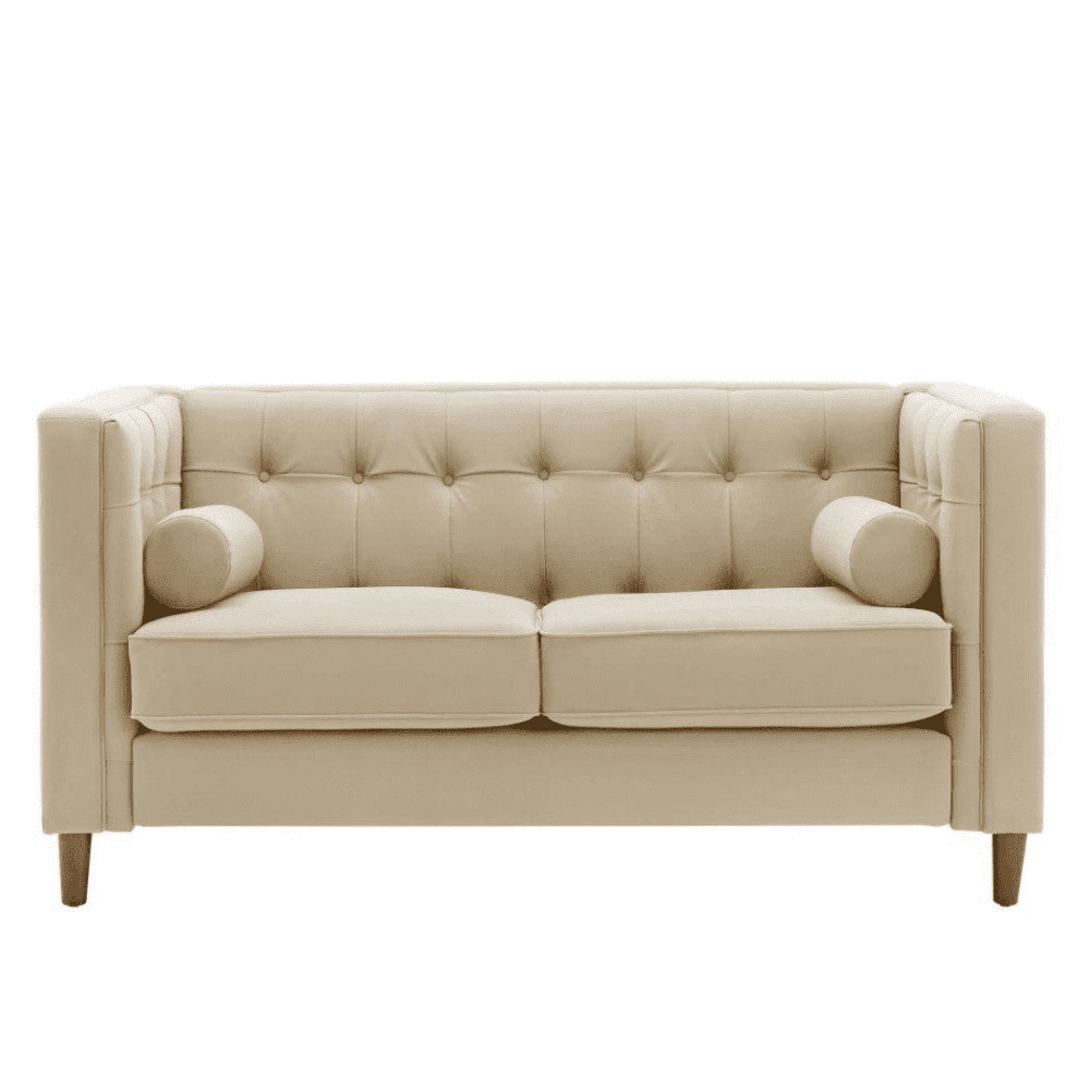 Brew Tuxedo Faux Leatherette Sofa with Accent Pillows - Teak Inside