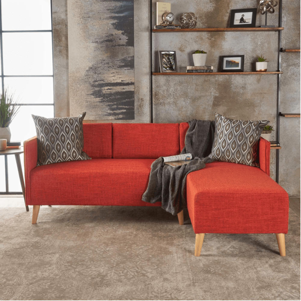 Augustus Mid-century Modern Fabric Chaise Sectional - Teak Inside