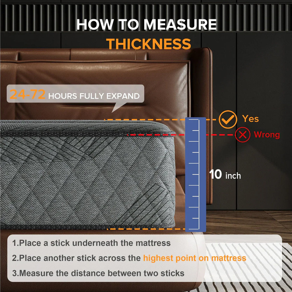 Premium Memory Foam Hybrid Mattress Cooling and Breathable By Teak Inside - 10 Inches