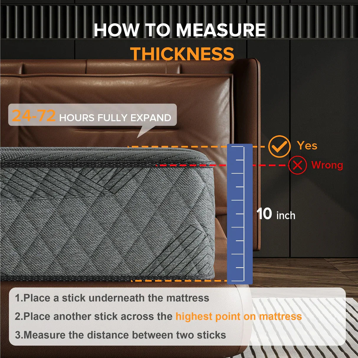 Premium Memory Foam Hybrid Mattress Cooling and Breathable By Teak Inside - 10 Inches