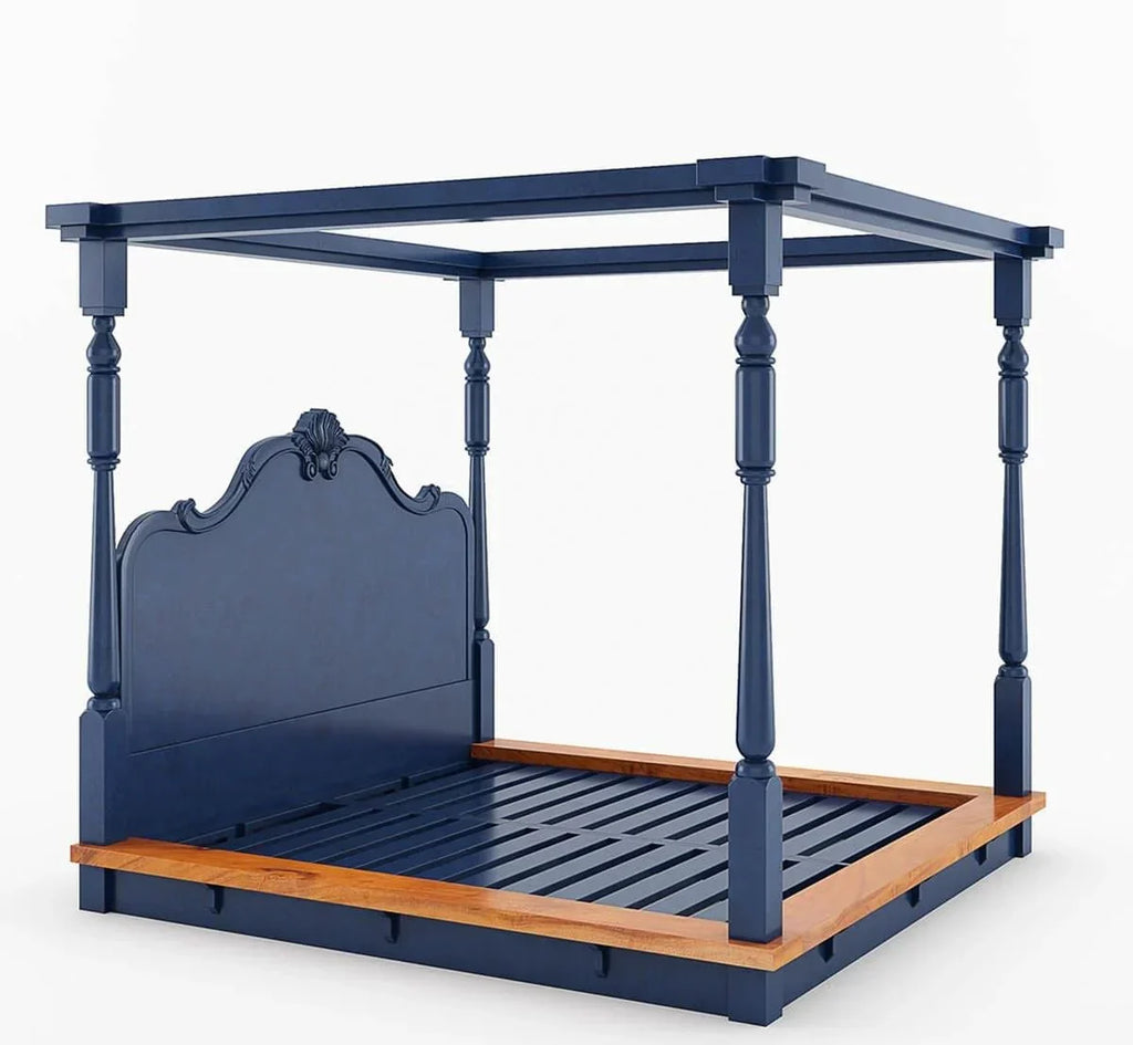 Florance Solid Wood Luxury Poster Bed in Honey Teak