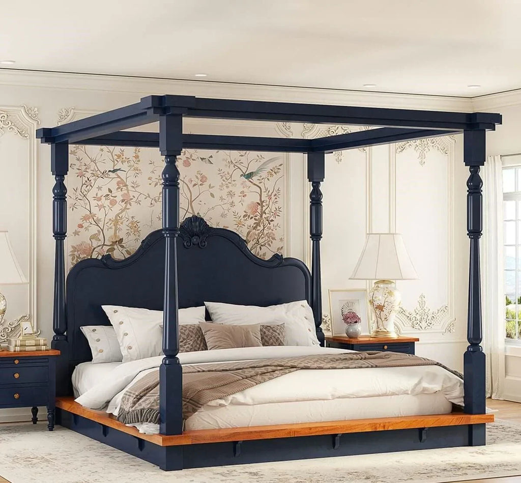 Florance Solid Wood Luxury Poster Bed in Honey Teak