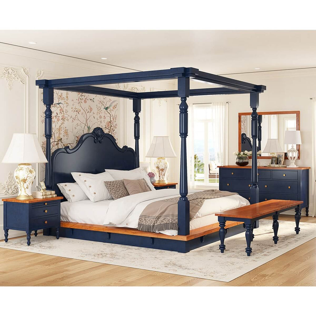 Florance Solid Wood Luxury Poster Bed in Honey Teak