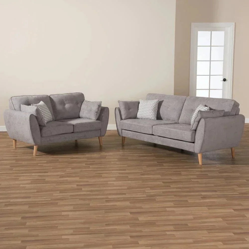 Baxton Straight Line Sofa Set in Suede - Teak Inside