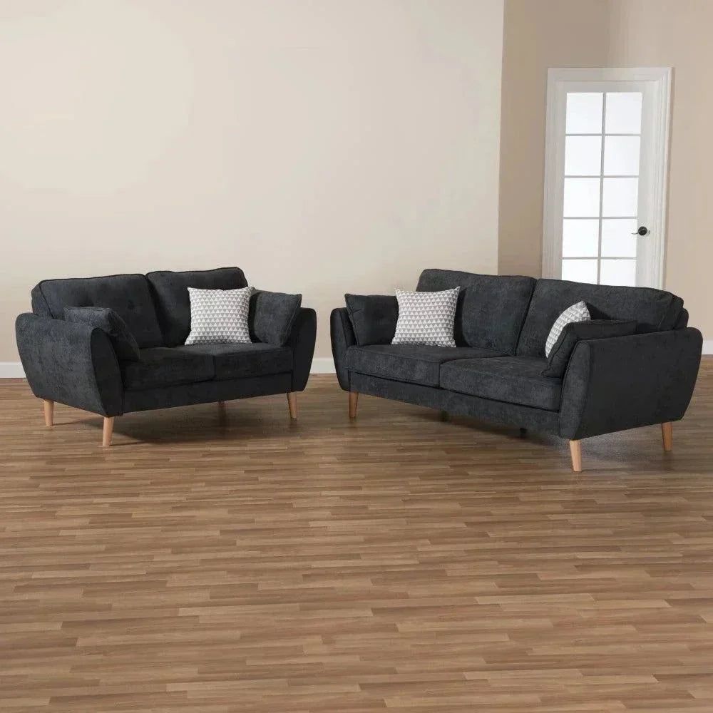 Baxton Straight Line Sofa Set in Suede - Teak Inside
