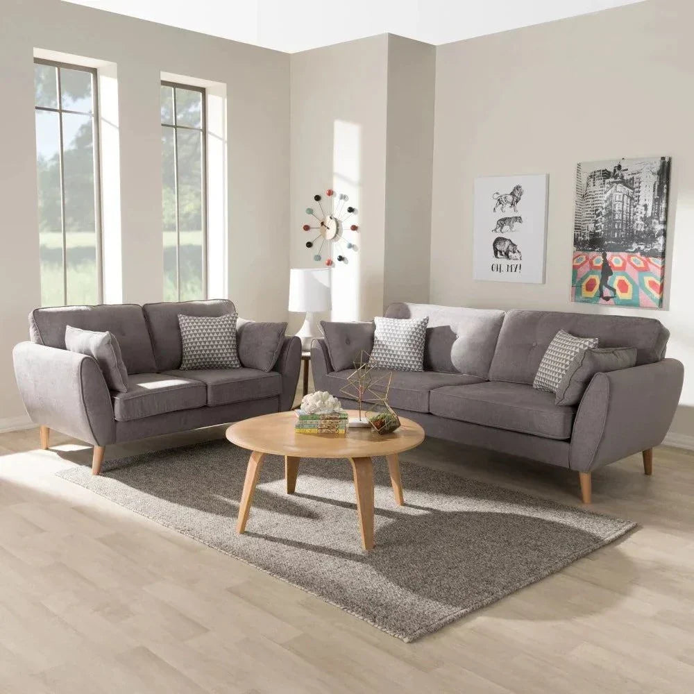 Baxton Straight Line Sofa Set in Suede - Teak Inside