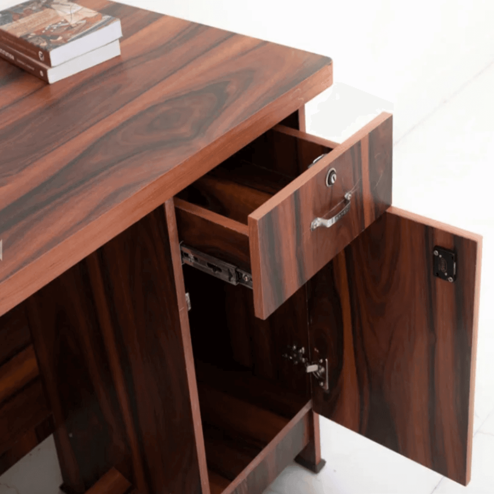 Amorini Study Table in Walnut Colour by Cupboard - Teak Inside