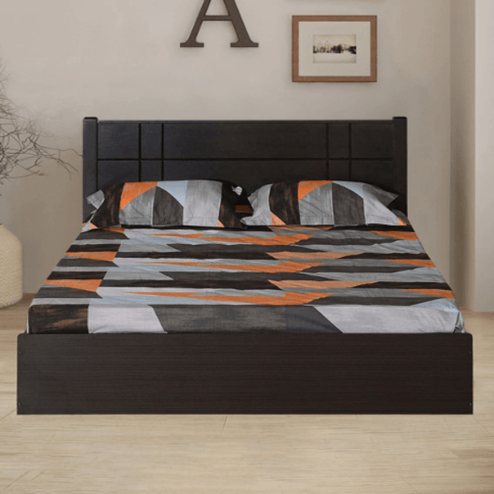 Cleopatra Bed with Storage in Brown Finish - Teak Inside