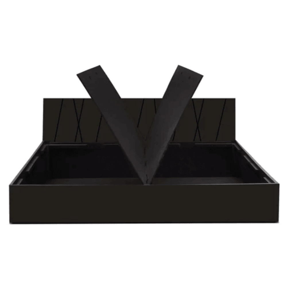 Axis Wooden Bed with Storage in Brown Matte Finish - Teak Inside